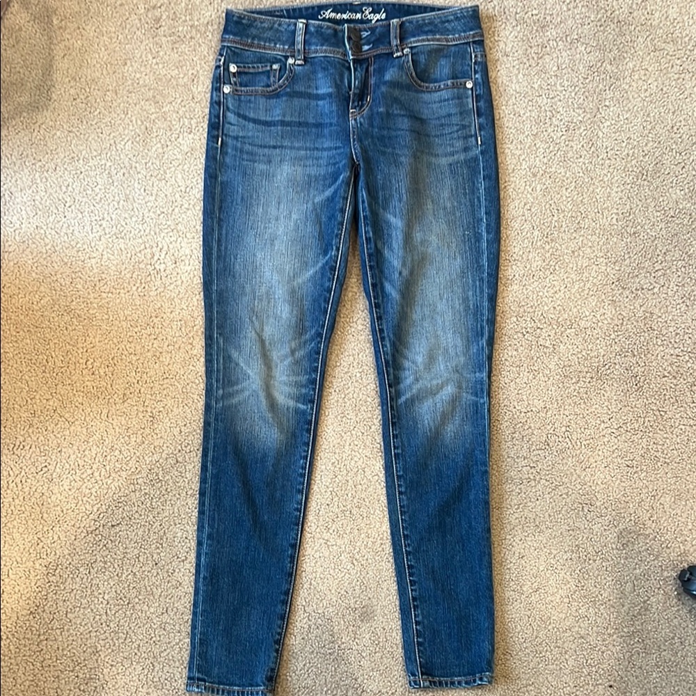 American Eagle Outfitters Blue Skinny Jeans with Faded Wash